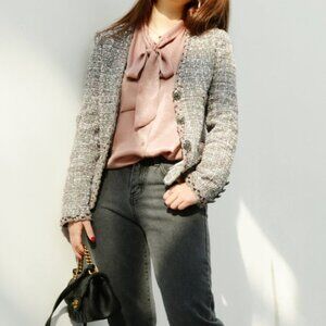 Multicolored Tweed Jacket Blazer S 6